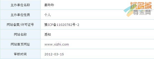 域名xizhi.com的备案信息